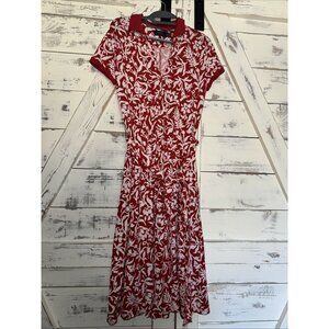 Ralph Lauren Polo Dress Tie Waist Button Front Red White Tropical Floral Printed